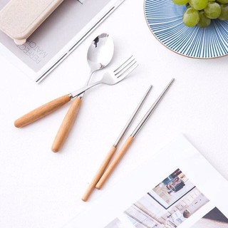 Bộ thìa dĩa cán gỗ lúa mạch cao cấp