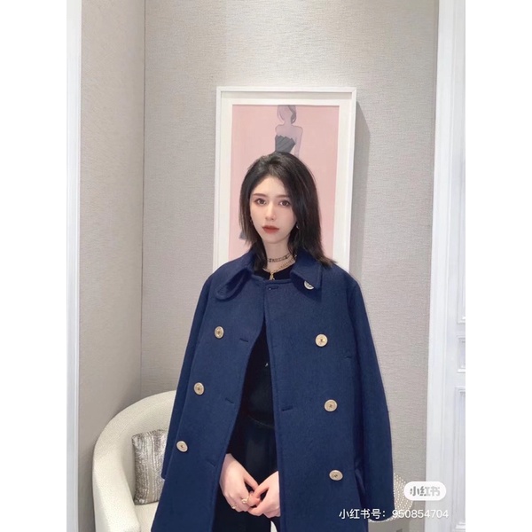 Áo khoác dạ dáng dài qua mông cổ bẻ hai hàng khuy thương hiệu thời trang cao cấp Dior CD 2021