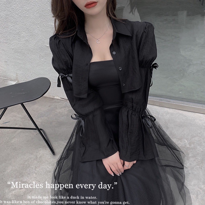 ULZZANG Set váy hai dây đen ulzzang CÁ TÍNH hot TIKTOK 2021