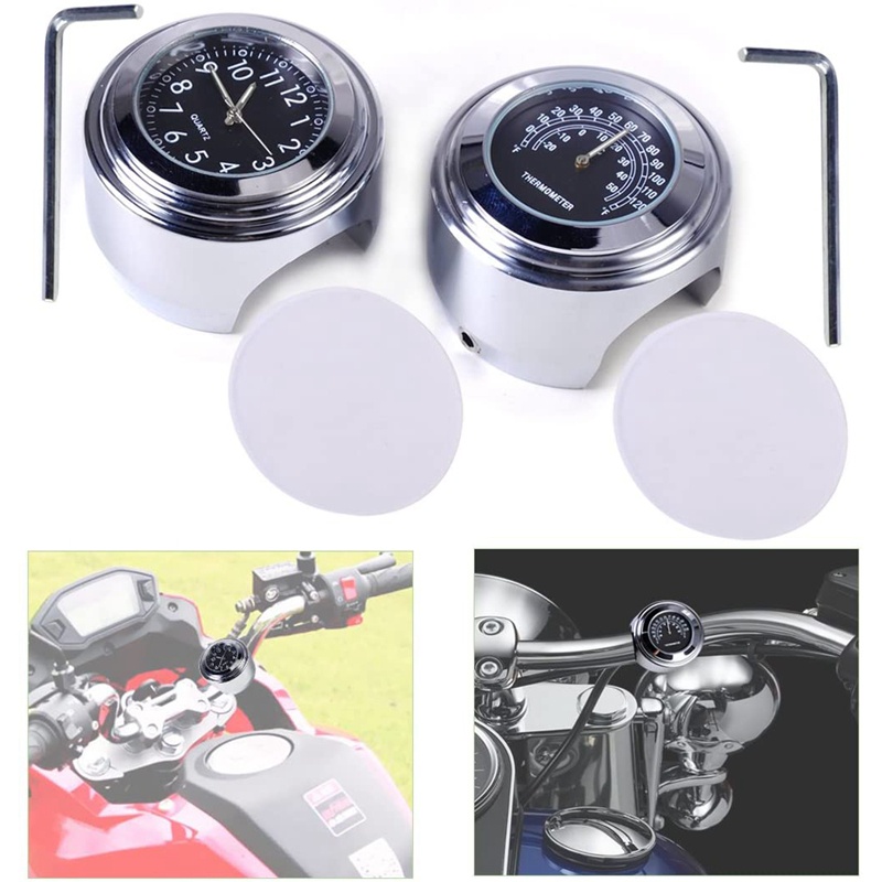 Set 2 Đồng Hồ Nhiệt Kế 7 / 8Inch Bằng Nhôm Chống Thấm Nước Gắn Tay Lái Xe Máy