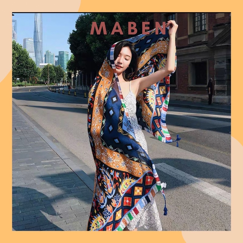 Khăn choàng cổ in hoa văn size 90x180cm đa năng du lịch biển