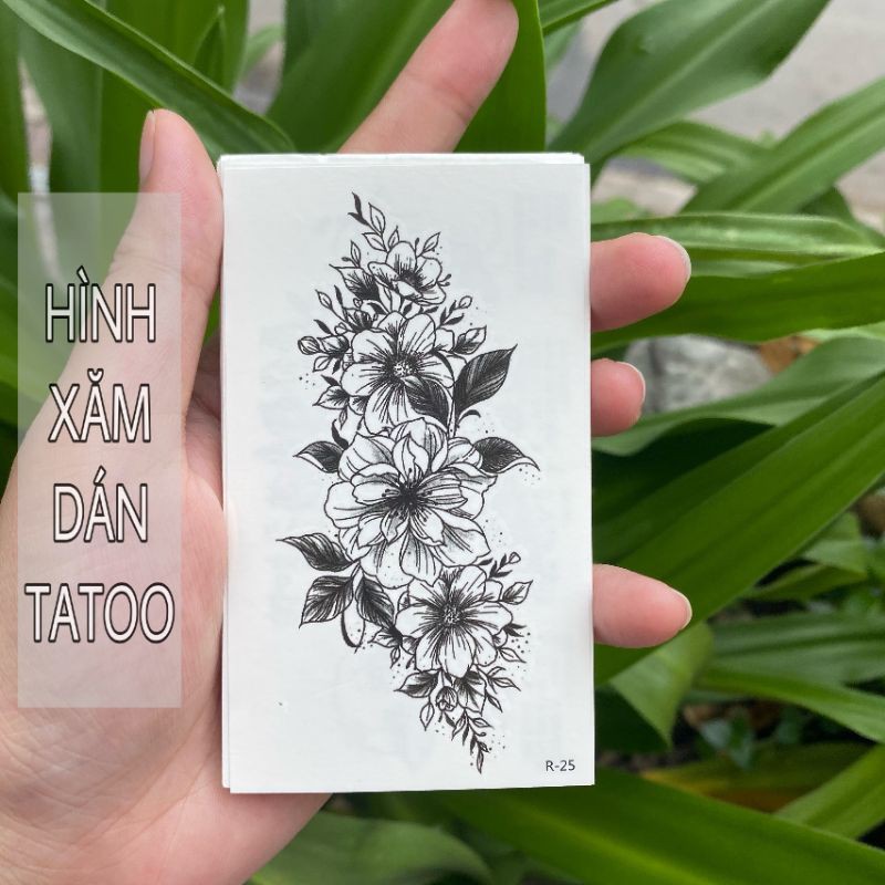 Hình xăm hoa đơn sắc r25. Tatoo dán size 10x6cm