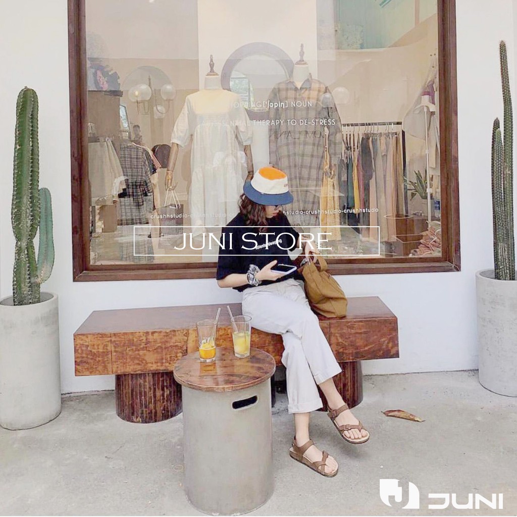[DA BÒ THẬT] D14-Dép Sandal da bò quai chéo, xỏ ngón (Đế trấu)– Juni Store