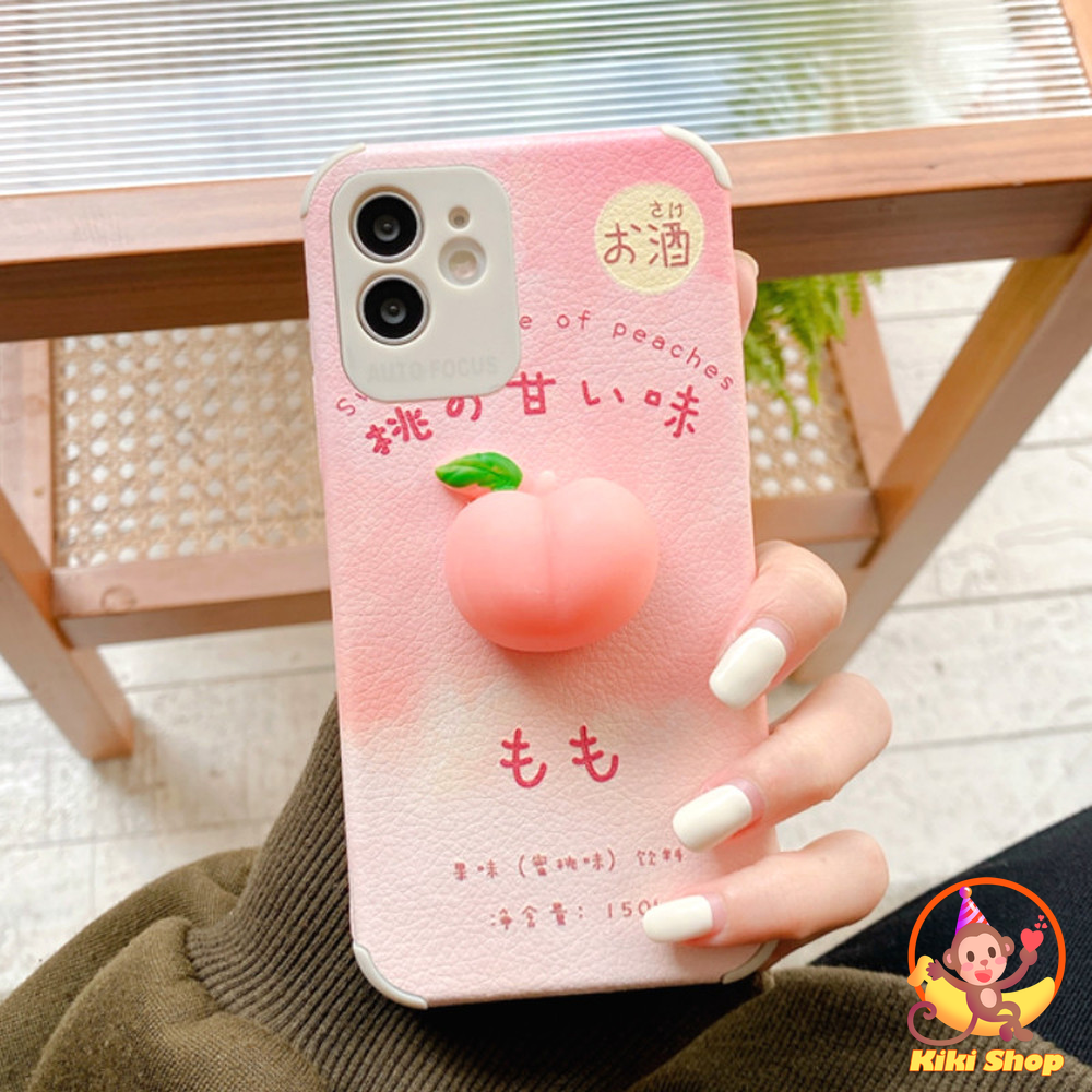 3D Pink Peach Decompression Phone Case for IPhone 12 11 Pro Max X XS Max XR 8 7 Plus Faux Leather Reliefs Soft TPU Cover