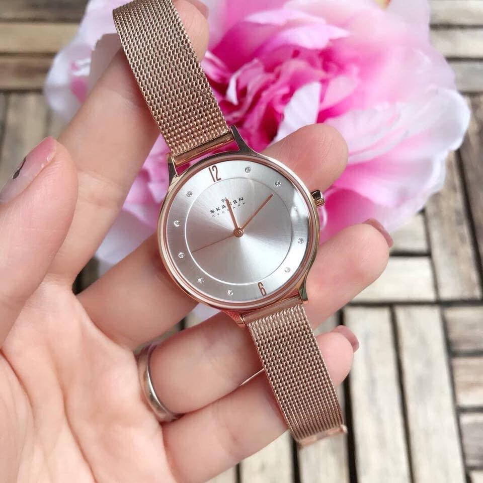 Đồng Hồ Nữ Skagen Anita Rose Gold-Tone / Gold-Tone Steel-Mesh Watch