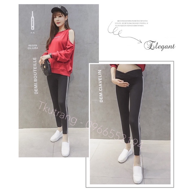 [Quần có chun chỉnh ]Quần Bầu-Quần Legging bầu thể thao cạp chéo chất cotton zip Quảng Châu- Hàng đẹp loại 1