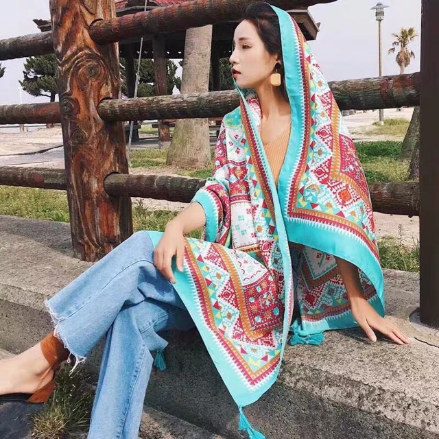 Khăn choàng bohemian - Khăn choàng du lịch biển in hoạ tiết thổ cẩm