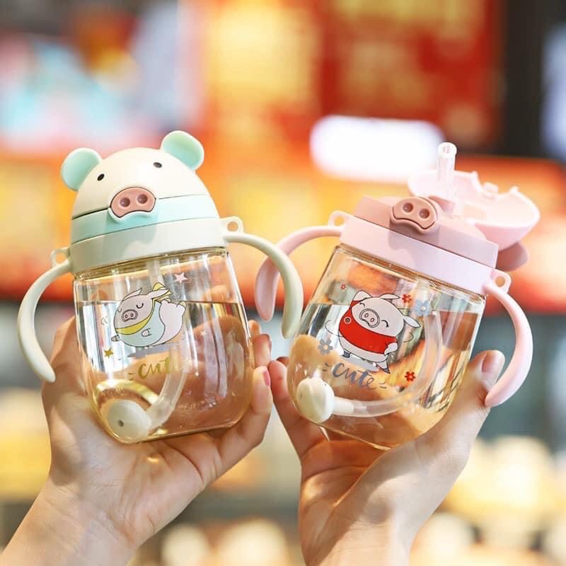 CHỐNG GỈBình nước cho bé chống gỉ nước hình heo siêu cute có dây đeo