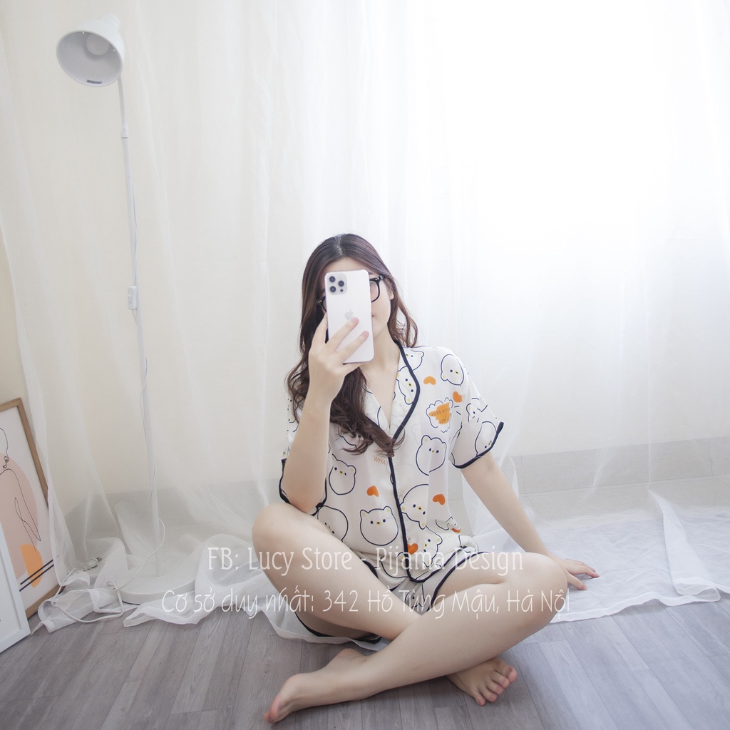 Mặc gì đẹp: [Hàng Tốt]  Đồ Ngủ Mặc Nhà Pijama Nữ Hàn Quốc Cao Cấp Vải Lụa Mango Kiểu Dáng Dễ Thương