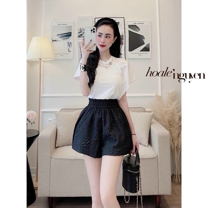 quần short phồng vân hoa