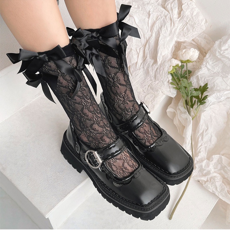 Vớ Dài Qua Gối Vải Satin Phối Ren Màu Sắc Ngọt Ngào Phong Cách Lolita Nhật Bản