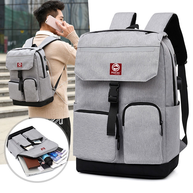 Balo Unisex Thời Trang Cao Cấp Có Phản Quang &amp; Cổng Sạc USB HARAS HR265