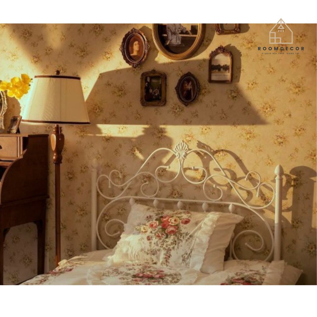 Giường Sắt Cổ Điển Vintage Lắp Ráp Thông Minh Trang Trí Phòng Ngủ