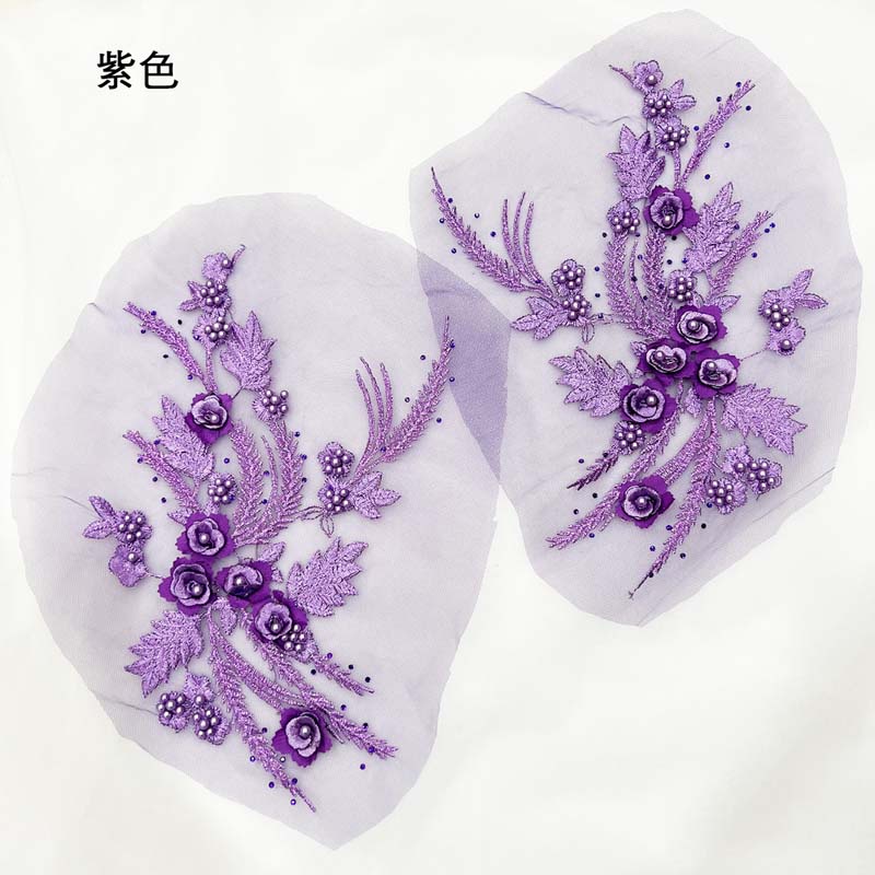 1 Cặp Miếng Vải Ren Thêu Hoa 3D Đính Hạt Cườm Trang Trí Áo Đầm