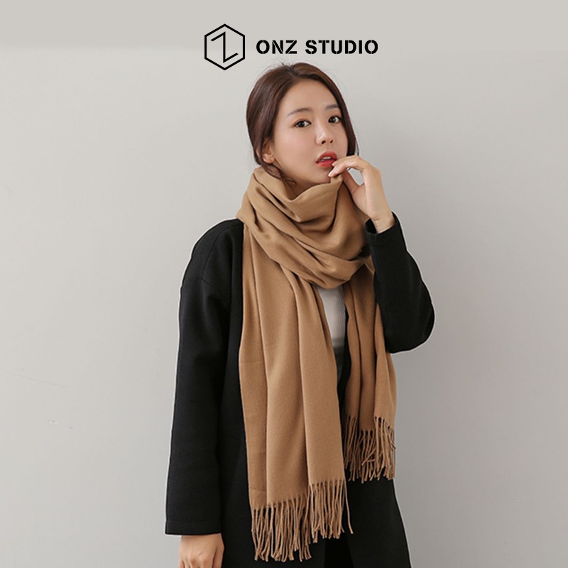 Khăn quàng cổ Cashmere ONZ Studio trơn dệt kim - Khăn len choàng cổ nam nữ vintage thời trang Hàn Quốc hot trend CM01