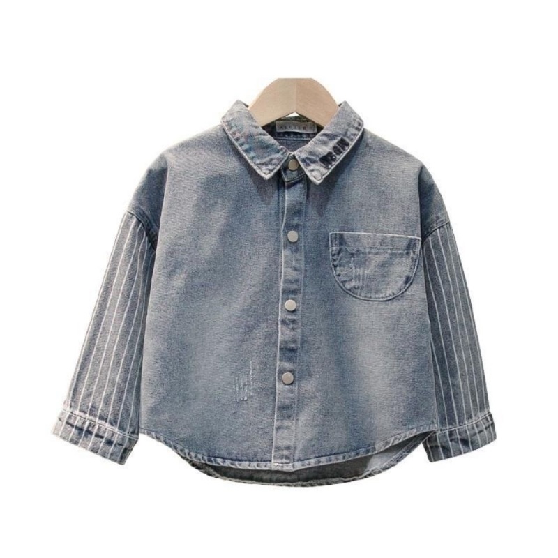 Áo Sơ Mi Jeans Denim Dài Tay Kiểu Hàn Quốc Cho Bé Trai Từ 1-2-3-4-5-6-7-8-9 Tuổi