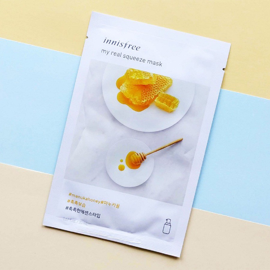 Mặt Nạ Giấy Cấp Nước & Làm Sáng Da chiết xuất từ mật ong hanuka [Innisfree] my real squeeze mask manuka honey