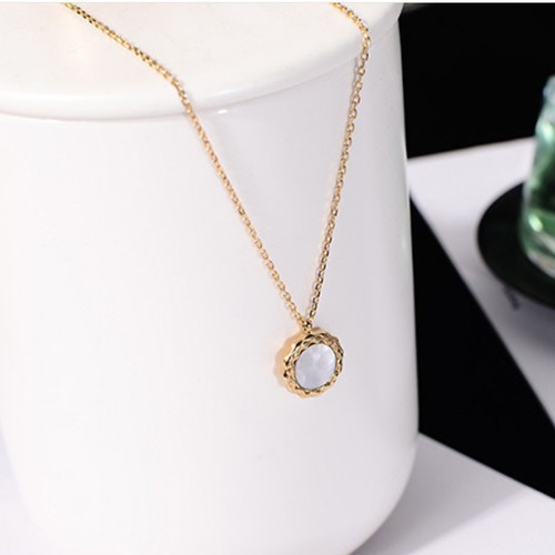 Dây Chuyền Mặt Tròn Xà Cừ Trắng Titan Ko Đen TT 3474