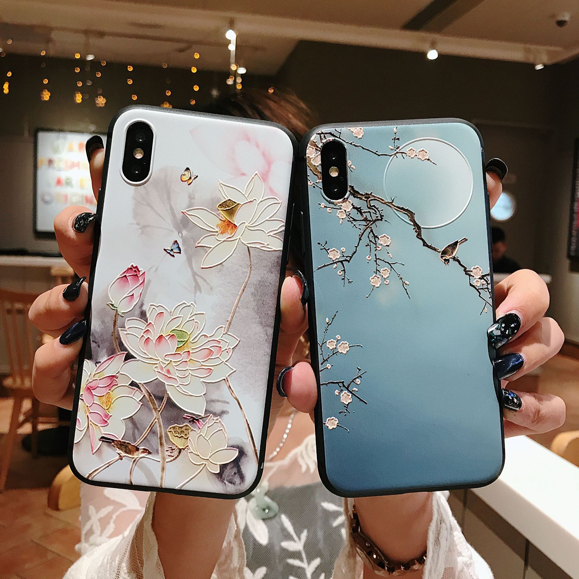 Dập nổi 12 Apple 11 vỏ điện thoại di động pro Trung Quốc gió max Flower Bird xs áp dụng iPhone retro mini bao gồm tất cả