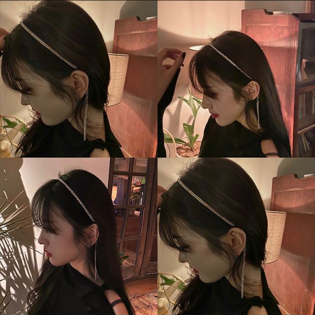 ✨ Bờm tóc Địch Lệ Nhiệt Ba đính đá pha lê tua rua lấp lánh sang chảnh