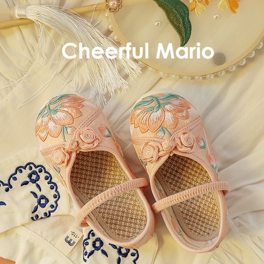 Giày búp bê Cheerful Mario thêu họa tiết kiểu Bắc Kinh cổ điển hợp thời trang cho bé gái