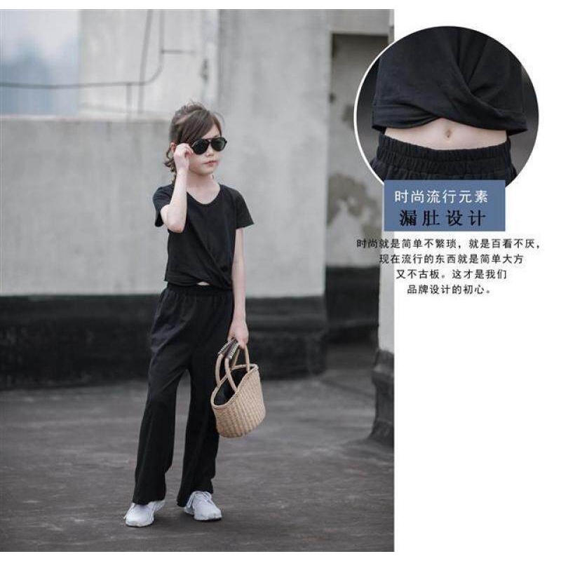 Angugu Girls 'Summer Set 2022 Trung niên Trẻ em gái quần ống rộng tay ngắn 2 bộ