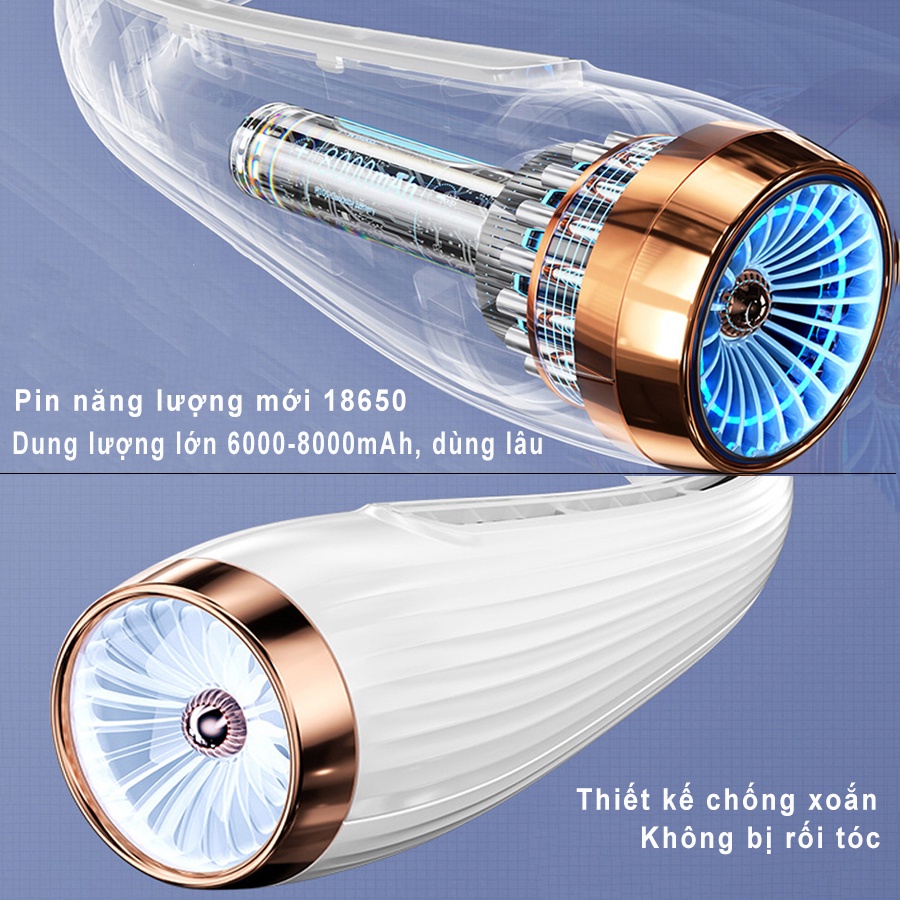 Quạt đeo cổ mini dành cho người tập GYM, thể thao, văn phòng - pin dung lượng lớn 6000-8000mAh sử dụng 15 tiếng liên tục