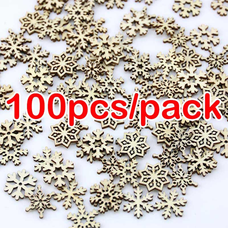 Set 100 mặt gỗ họa tiết hoa tuyết trang trí cây thông Giáng sinh độc đáo