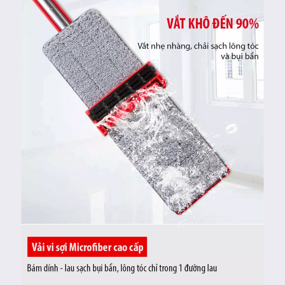 Bộ cây lau nhà tự vắt Lusen K2 cao cấp, Bộ chổi lau sàn nhà đa năng xoay 360 độ thông minh với cán inox dài đến 125cm