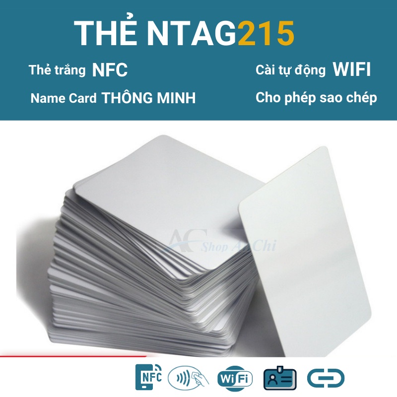 thẻ nfc ntag215 dùng tạo thẻ metabank, giả lập Amiibo, thẻ cá nhân thông minh màu trắng kích thước 85.5 x 54 x 0.86mm