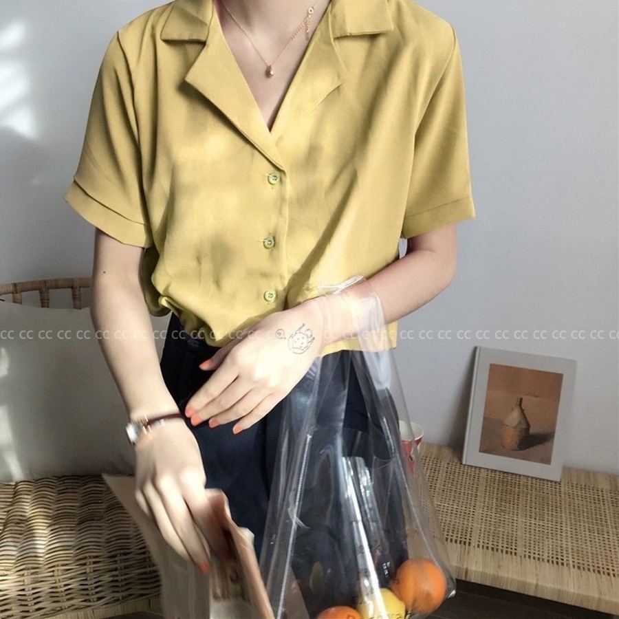 Áo sơ mi GENAISHA cho nữ ngắn tay cổ chữ V chấm bi thời trang