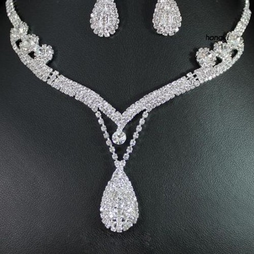 Bộ Dây Chuyền + Khuyên Tai Đính Đá Hình Giọt Nước