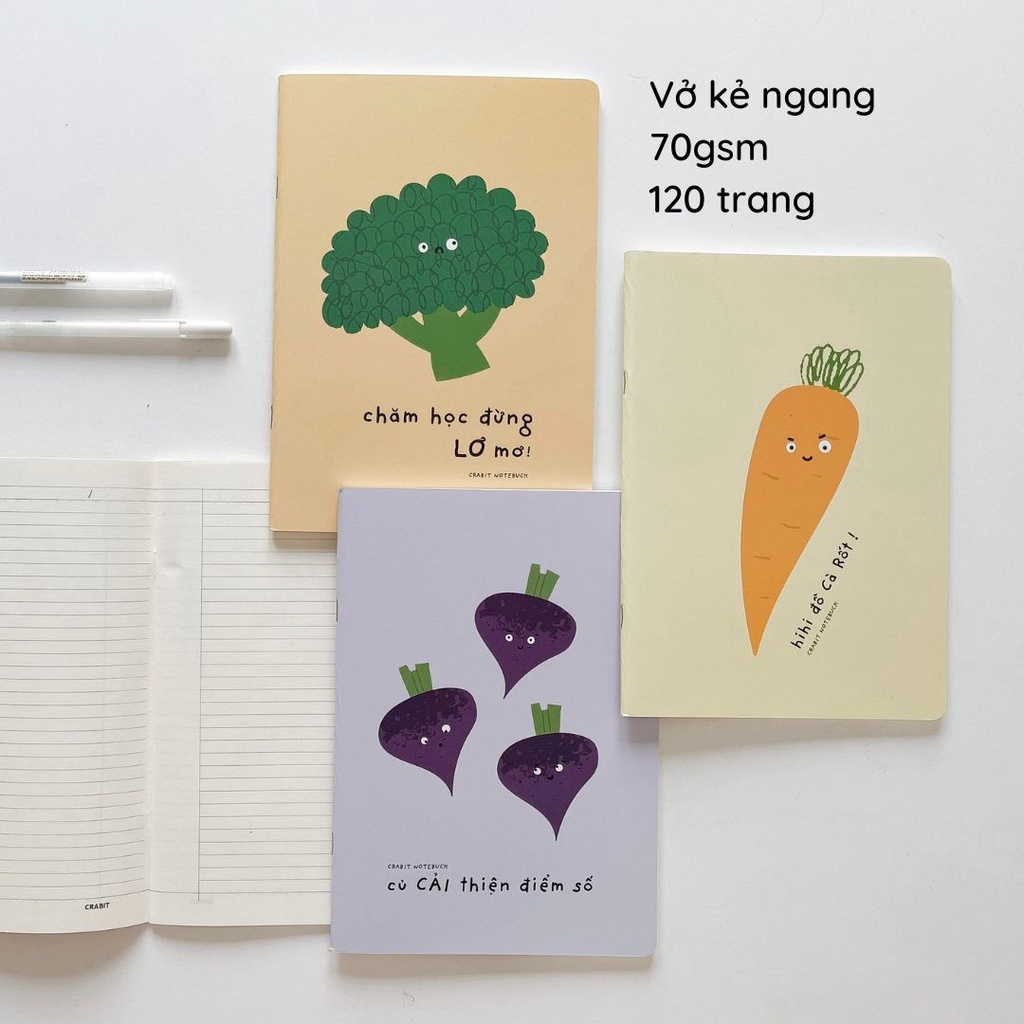 Combo vở kẻ ngang 120 trang Crabit hoạ tiết dễ thương màu pastel