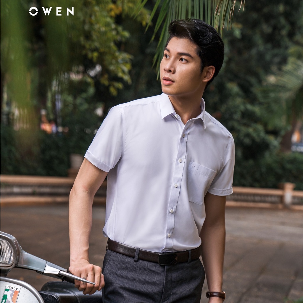 OWEN - Áo sơ mi trắng ngắn tay Owen chất sồi - Áo sơ mi trắng ngắn tay nam Slimfit , Regularfit , Simfit