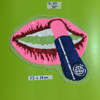 Sticker thêu,patch thêu,hình thêu môi hồng (ko keo)