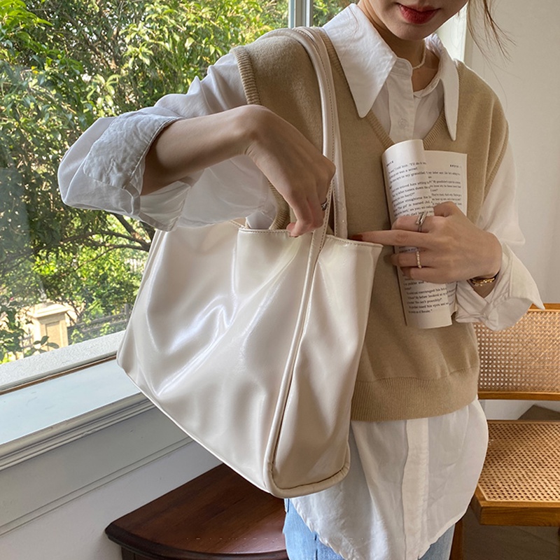 Túi đeo vai IELGY cỡ lớn màu sắc trơn có khóa từ tính phong cách Hàn Quốc cho nữ