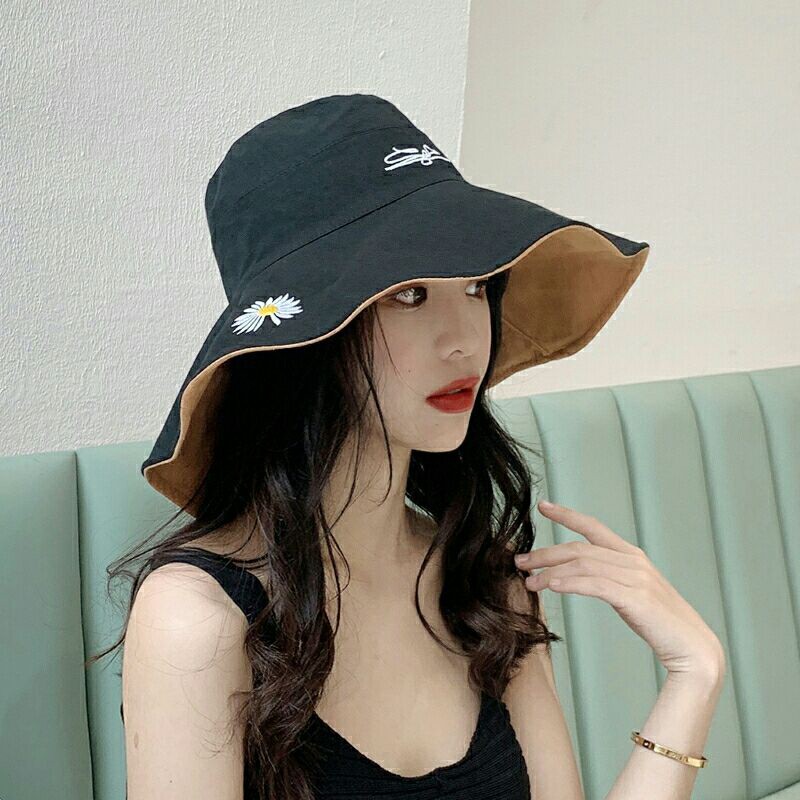 Mũ bucket nữ đẹp vành rộng thêu hoa cúc sử dụng hai 2 mặt thời trang trẻ trung, chống nắng,free size