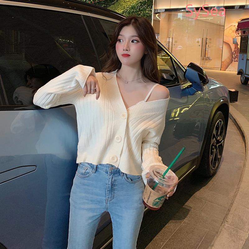 Áo Khoác Cardigan Dệt Kim Tay Dài Cổ Chữ V Phong Cách Hàn Quốc Cho Nữ