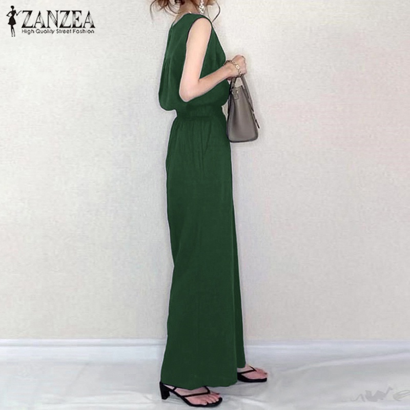 Bộ đồ Zanzea gồm áo sát nách và quần dài ống rộng thời trang tùy chọn màu sắc dành cho nữ