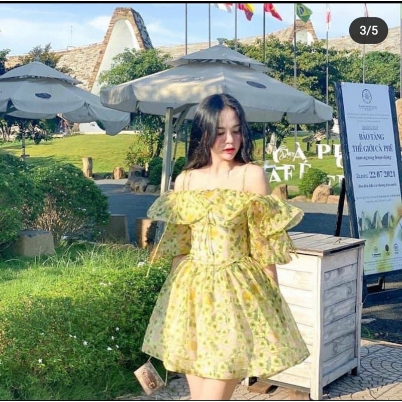 🌈 VÁY MAXI TƠ HOA XANH HỞ VAI❣️
