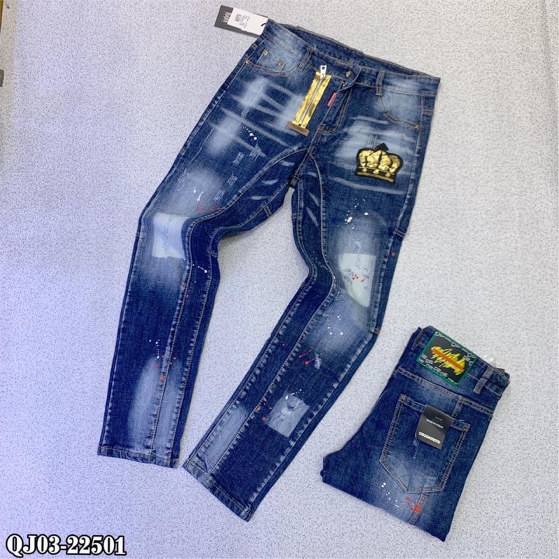 Quần biker bò côn khoá lệch vương miện kim sa | BigBuy360 - bigbuy360.vn