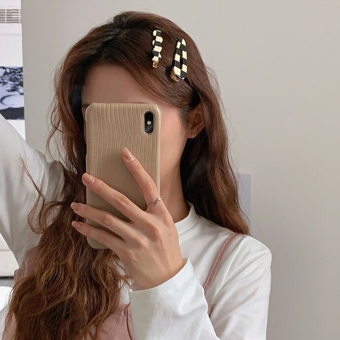 Kẹp Tóc Nữ Không Đường May Họa Tiết Ô Vuông Mới