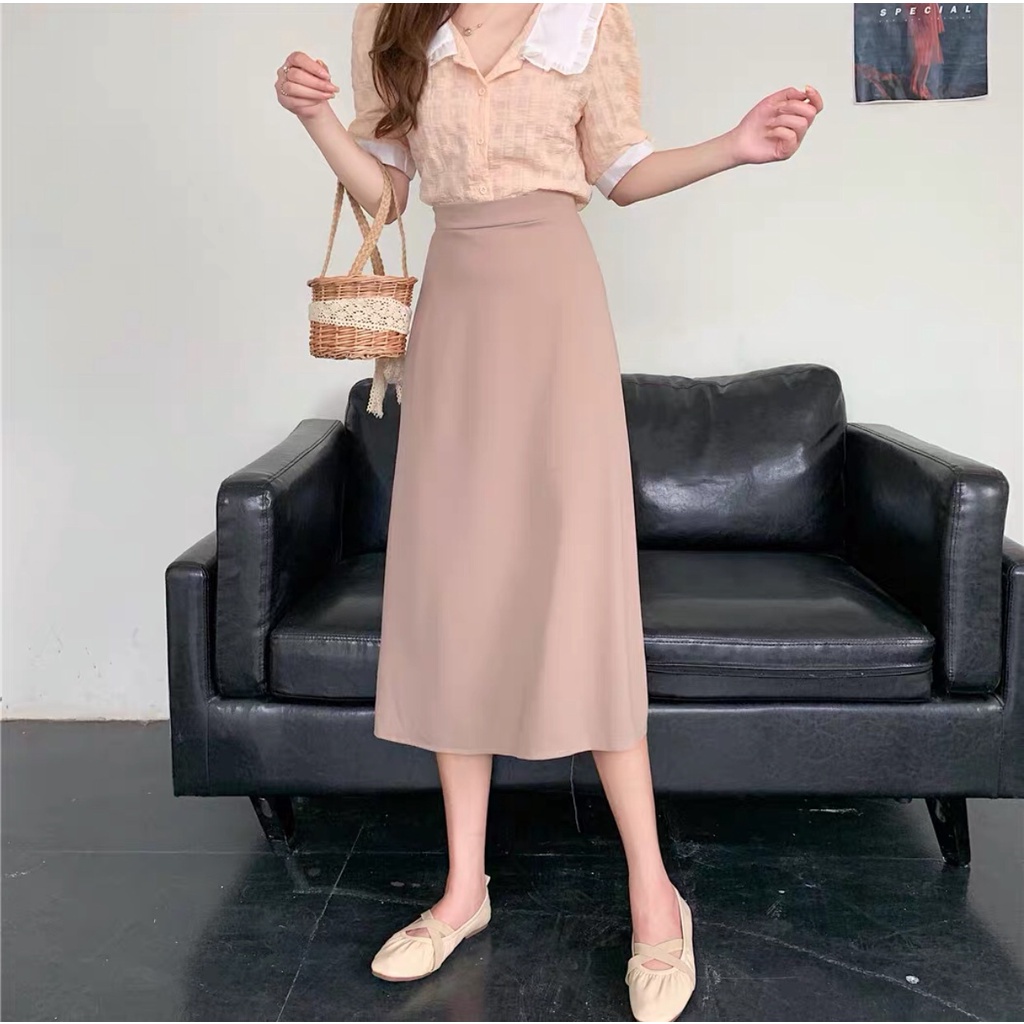 Chân váy midi dáng chữ A, chân váy công sở nữ chất liệu vải tuyết mưa đi học, đi làm, đi chơi maimeo229
