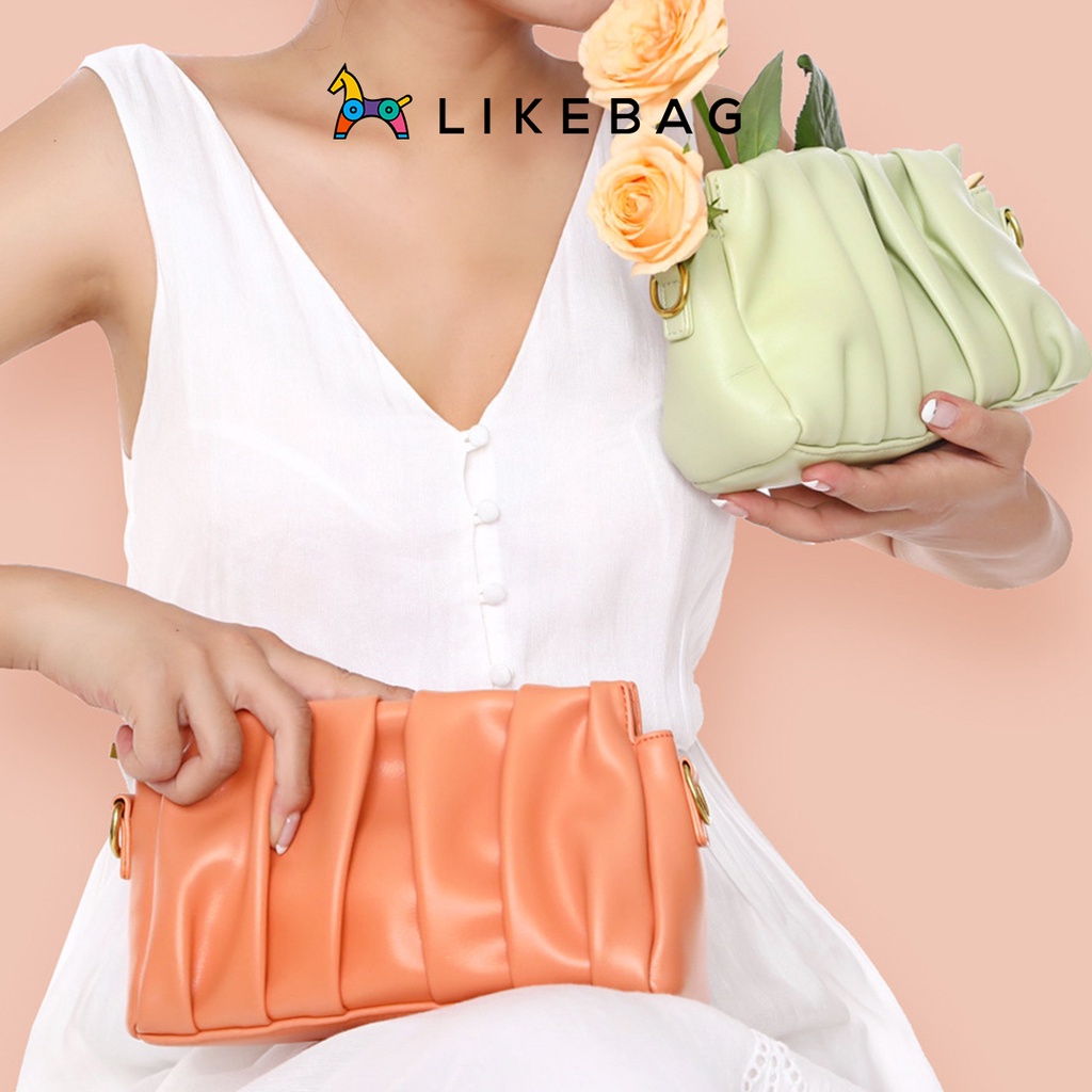 Túi xách nữ đeo chéo, đeo vai LIKEBAG da mềm xếp ly độc đáo phối xích 9759 - LIBAGI