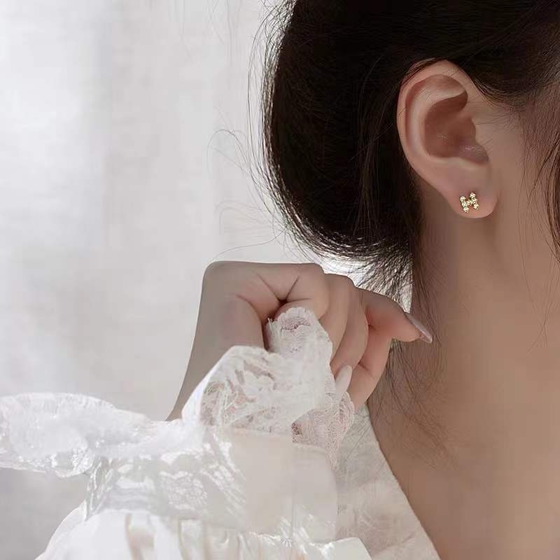 Bông Tai Chữ H Đính Đá Zircon Phong Cách Hàn Quốc Thanh Lịch Đơn Giản Cho Nữ