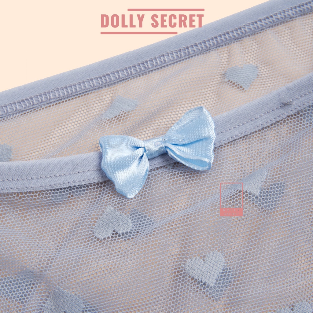 Quần lót ren nữ sexy cao cấp xuyên thấu họa tiết trái tim dễ thương có đính nơ DOLLY SECRET QL051