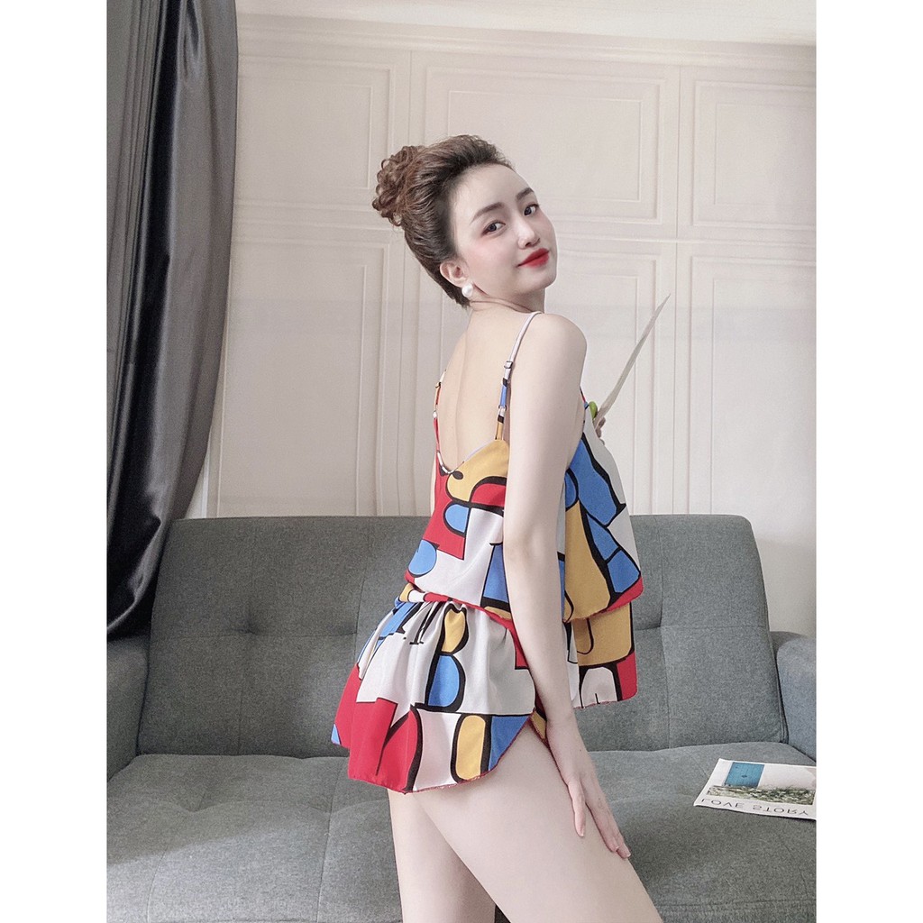 Đồ Mặc Nhà 2 Dây Sexy  Quần Cọc Họa Tiết Lập Thể Chất Lụa Latin Cao Cấp Form Chuẩn Size Dưới 60kg Mặc Vừa | BigBuy360 - bigbuy360.vn