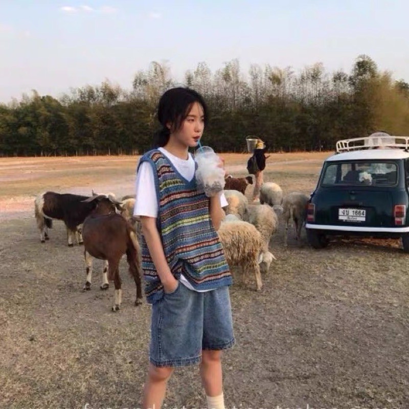 Áo Gile len thổ cẩm xanh