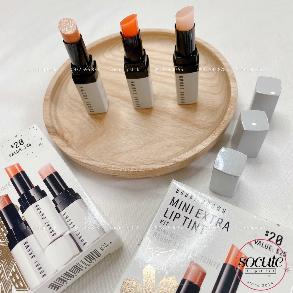 Son Dưỡng mini Bobbi Brown Mini Extra Lip Tint Kit Bare pink/ Bare Nude/ Bare Melon