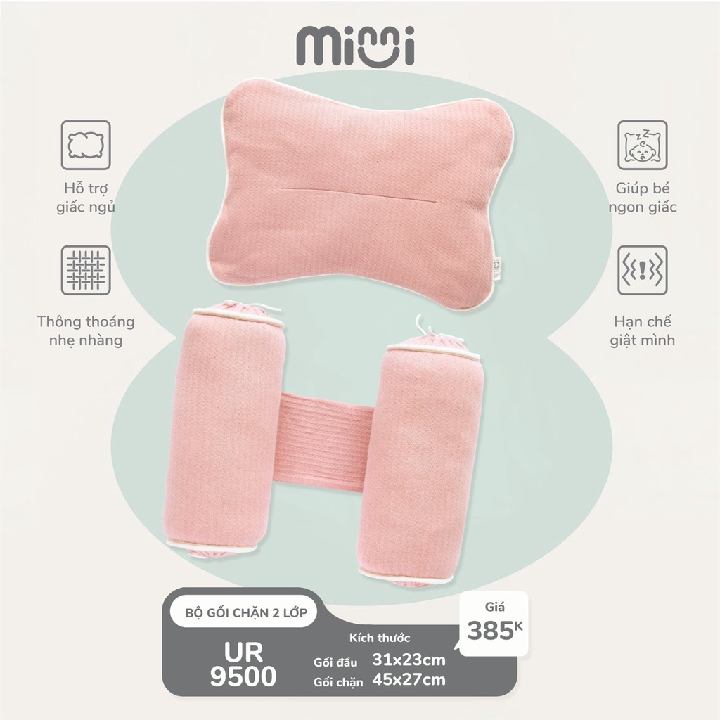 Bộ gối chặn UALA ROGO Mimi Bamboo 2 lớp ruột sợi bông tự nhiên chống giật mình cho bé sơ sinh UALAROGO